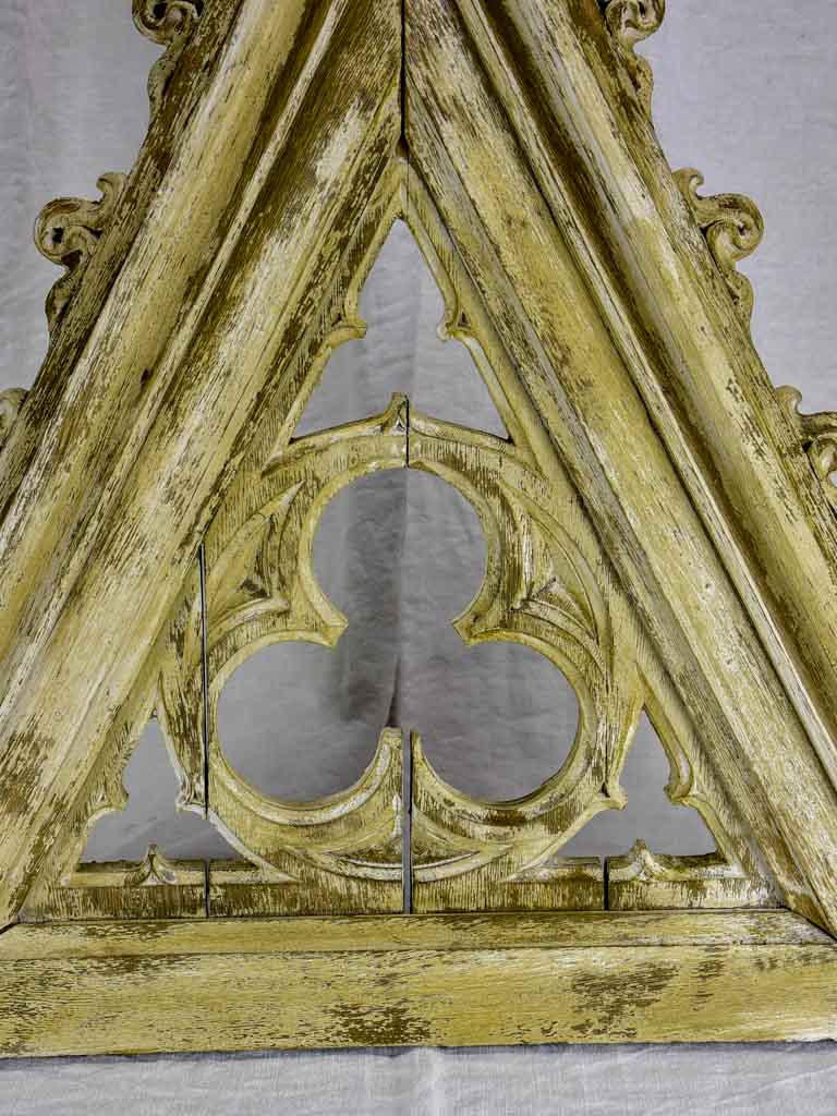 Salvaged triangular timber elements from a church organ