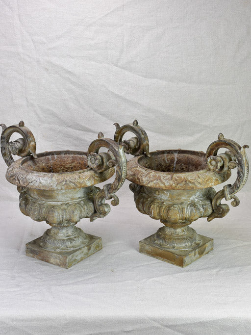 Pair of late 19th Century French Medici urns with loop handles 14½"