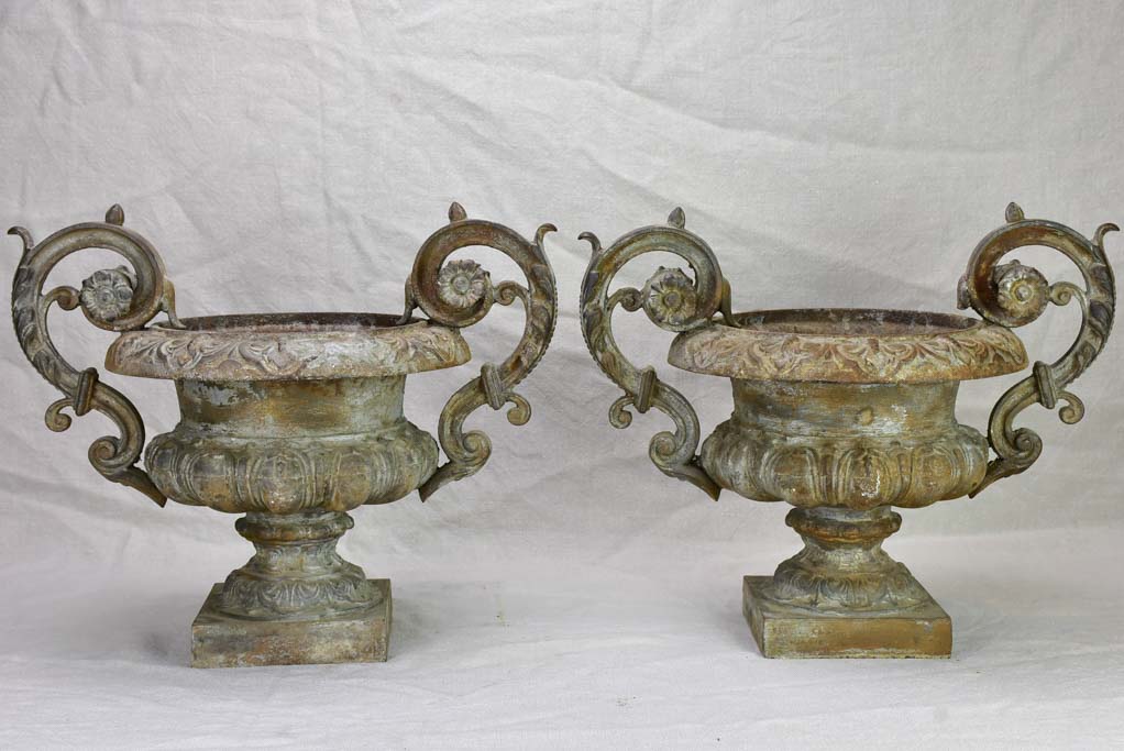 Pair of late 19th Century French Medici urns with loop handles 14½"