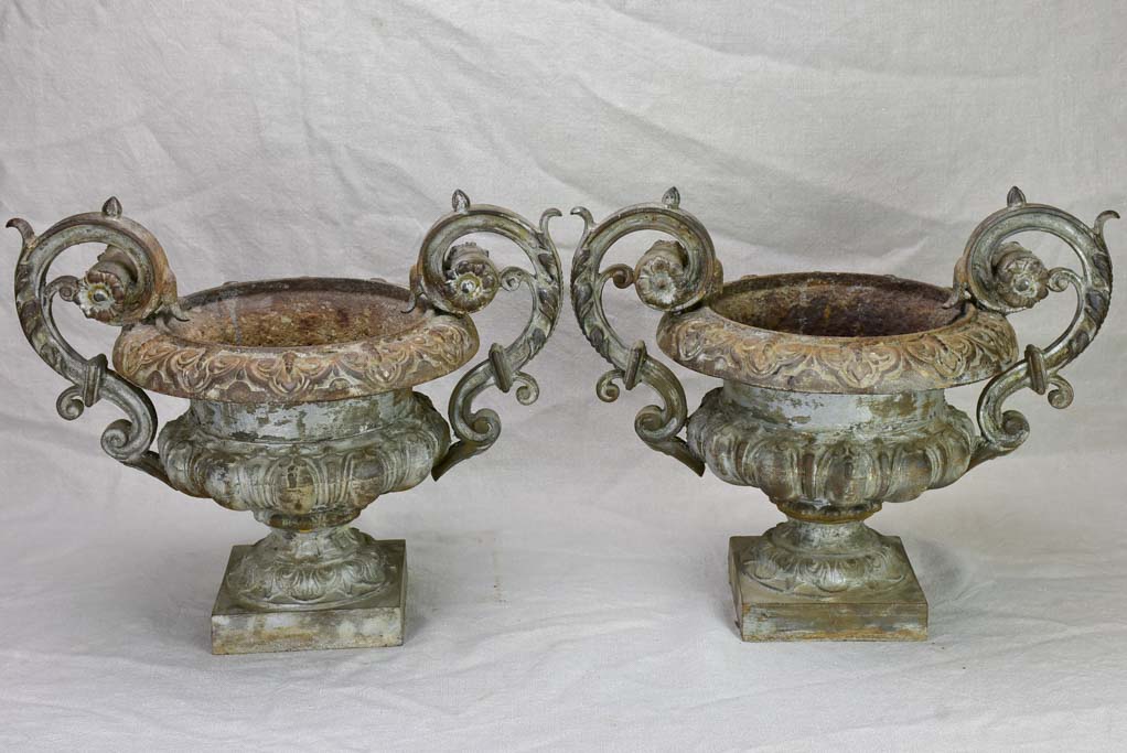 Pair of late 19th Century French Medici urns with loop handles 14½"