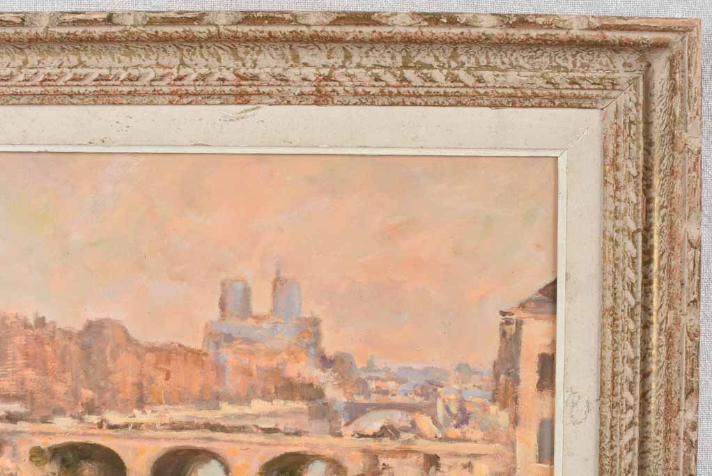 Vintage Parisian landscape oil painting w/ Notre Dame Cathedral - 15¾" x 18½"