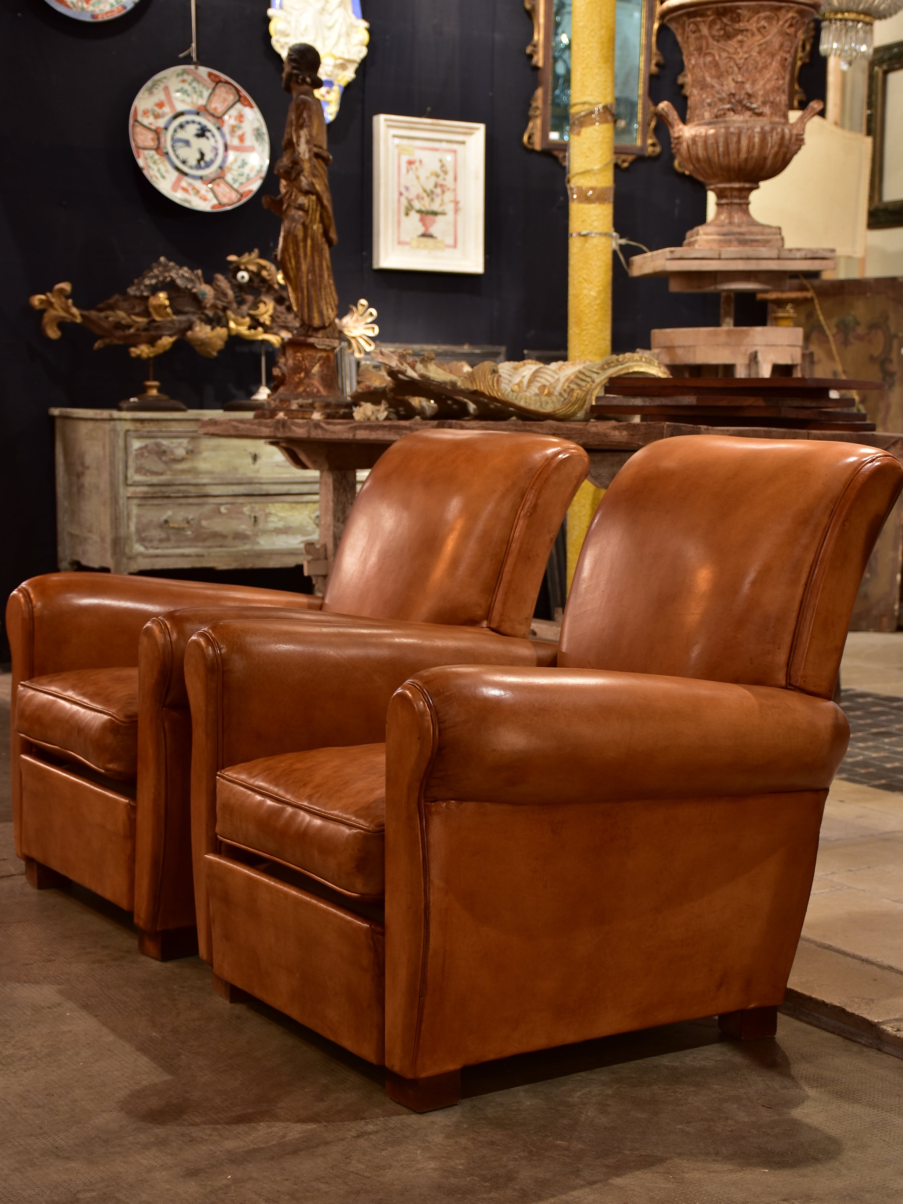 Pair of vintage leather club chairs