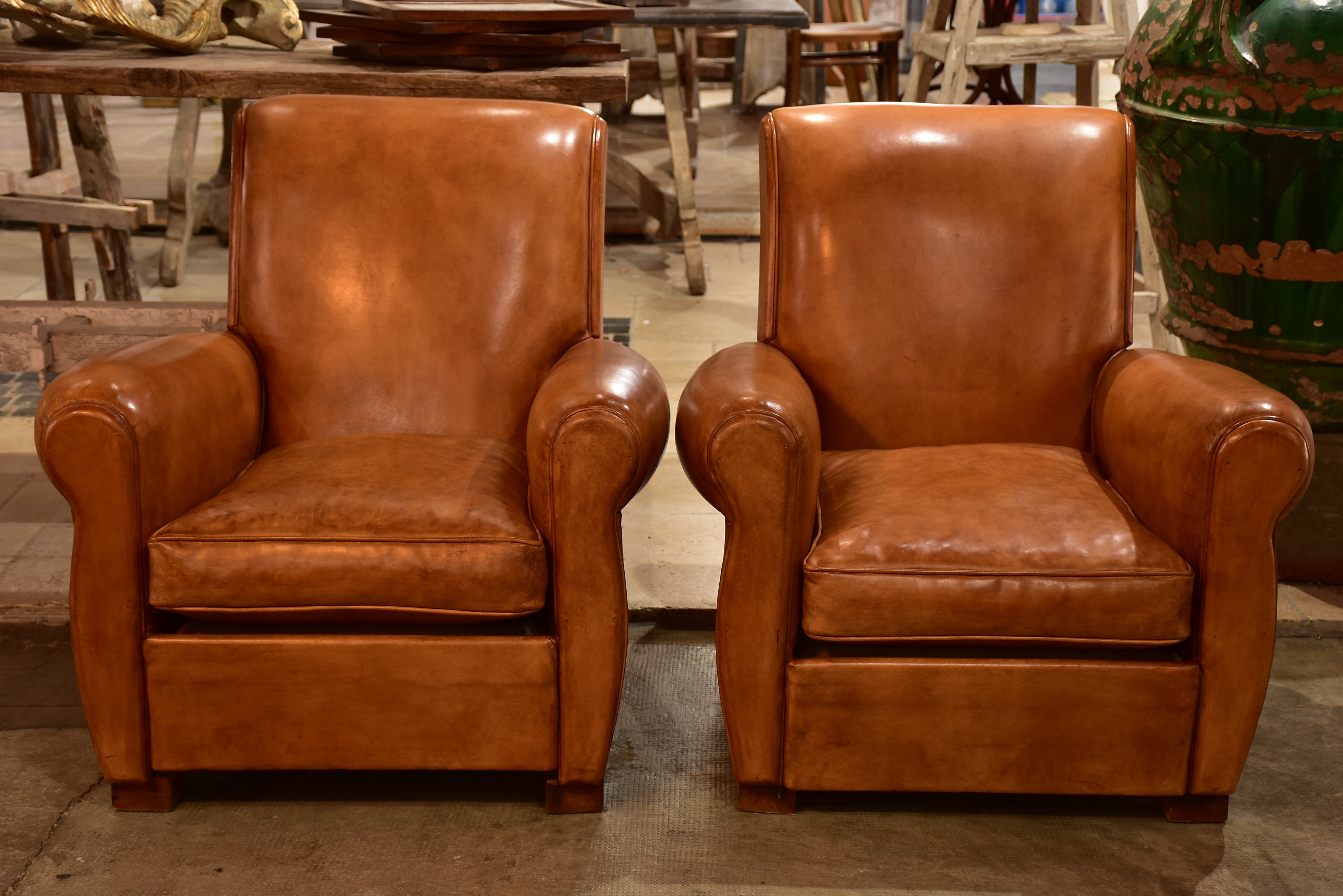 Pair of vintage leather club chairs