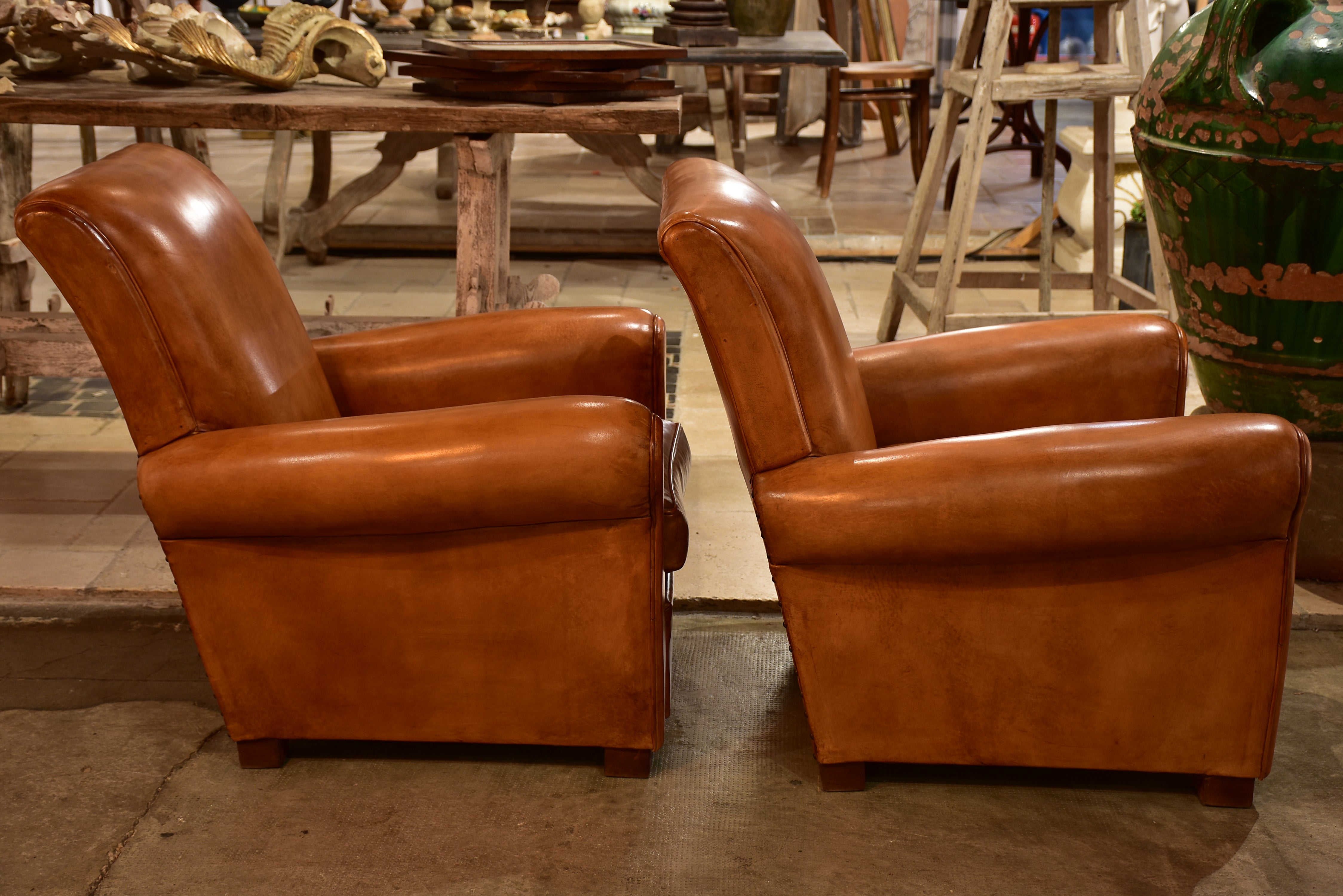 Pair of vintage leather club chairs