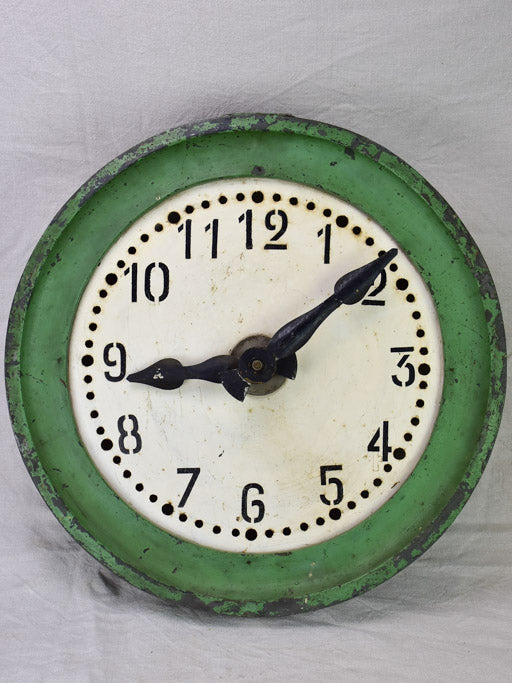 Large antique French industrial clock - green zinc 24½"