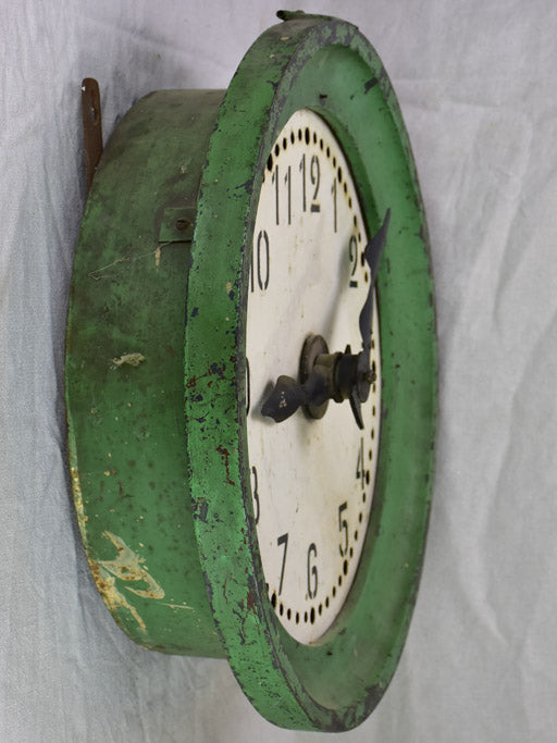 Large antique French industrial clock - green zinc 24½"