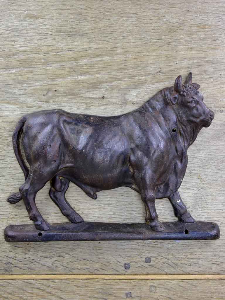 Antique French cast iron bull from a butcher's block