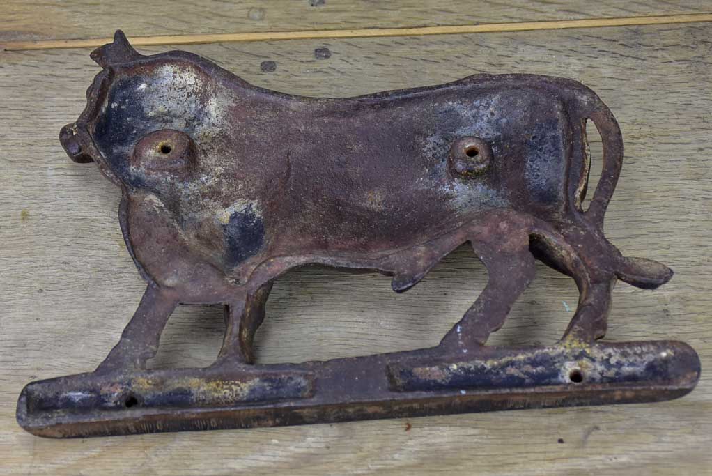 Antique French cast iron bull from a butcher's block