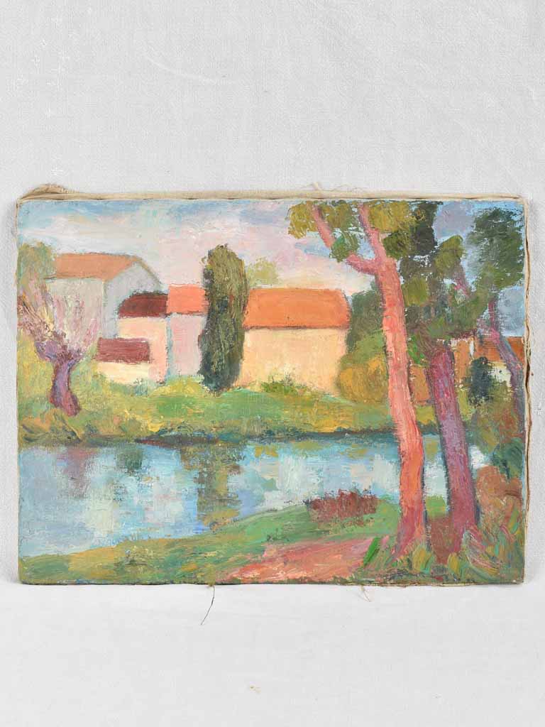 Vintage urban landscape - riverside home - Anna Costa 1960 - 18½" x 24½"