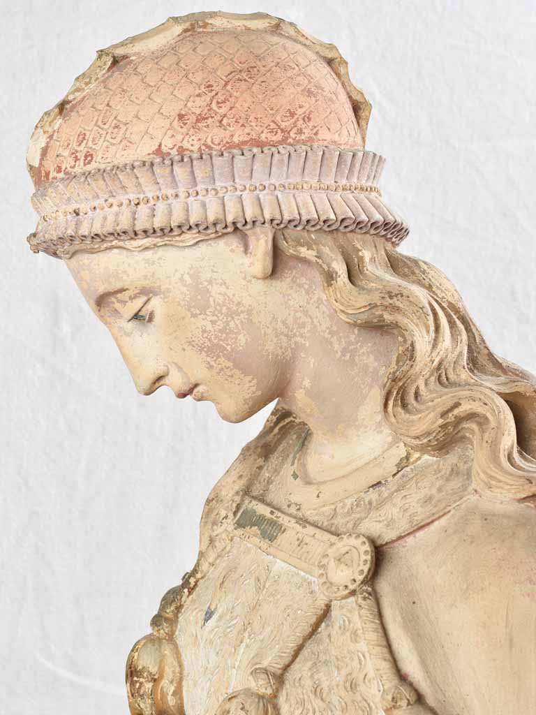 19th century Religious terracotta statue - Saint Elizabeth (?) with roses & bread - 39½"