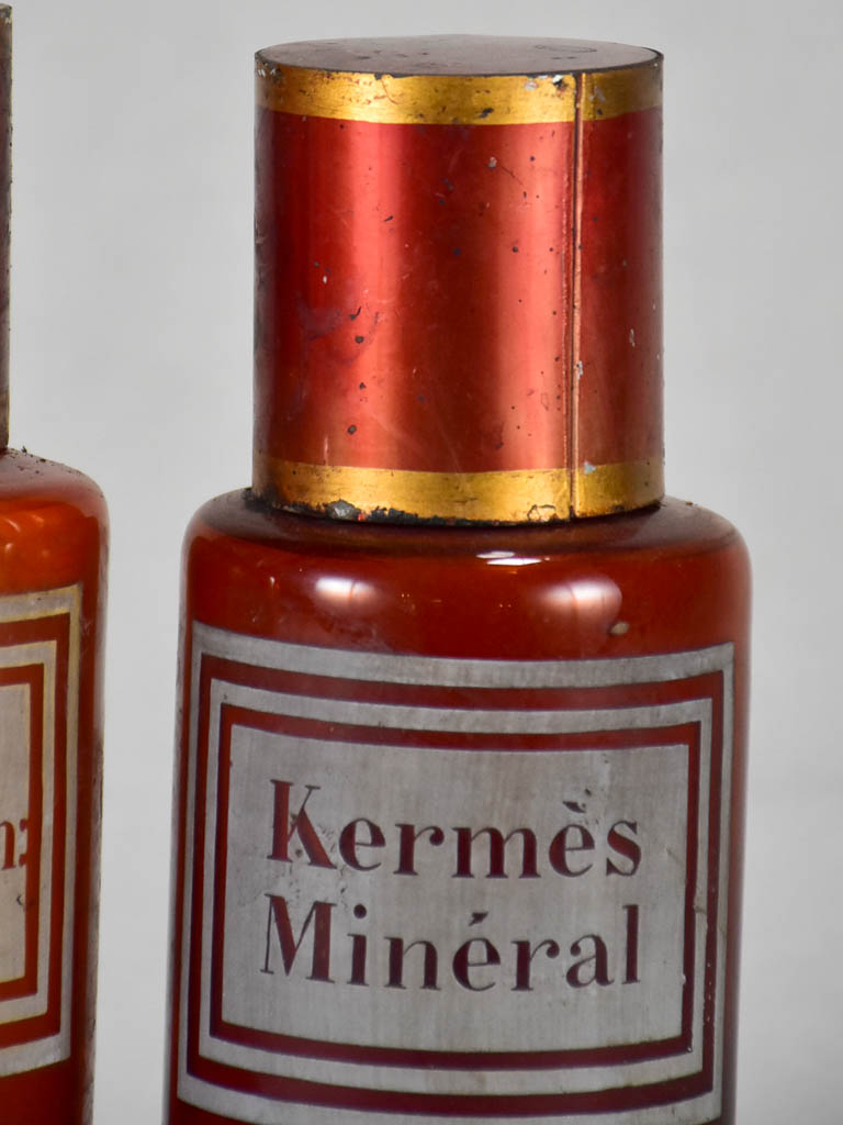 Two late nineteenth-century French apothecary jars with red tin lids 8¼"