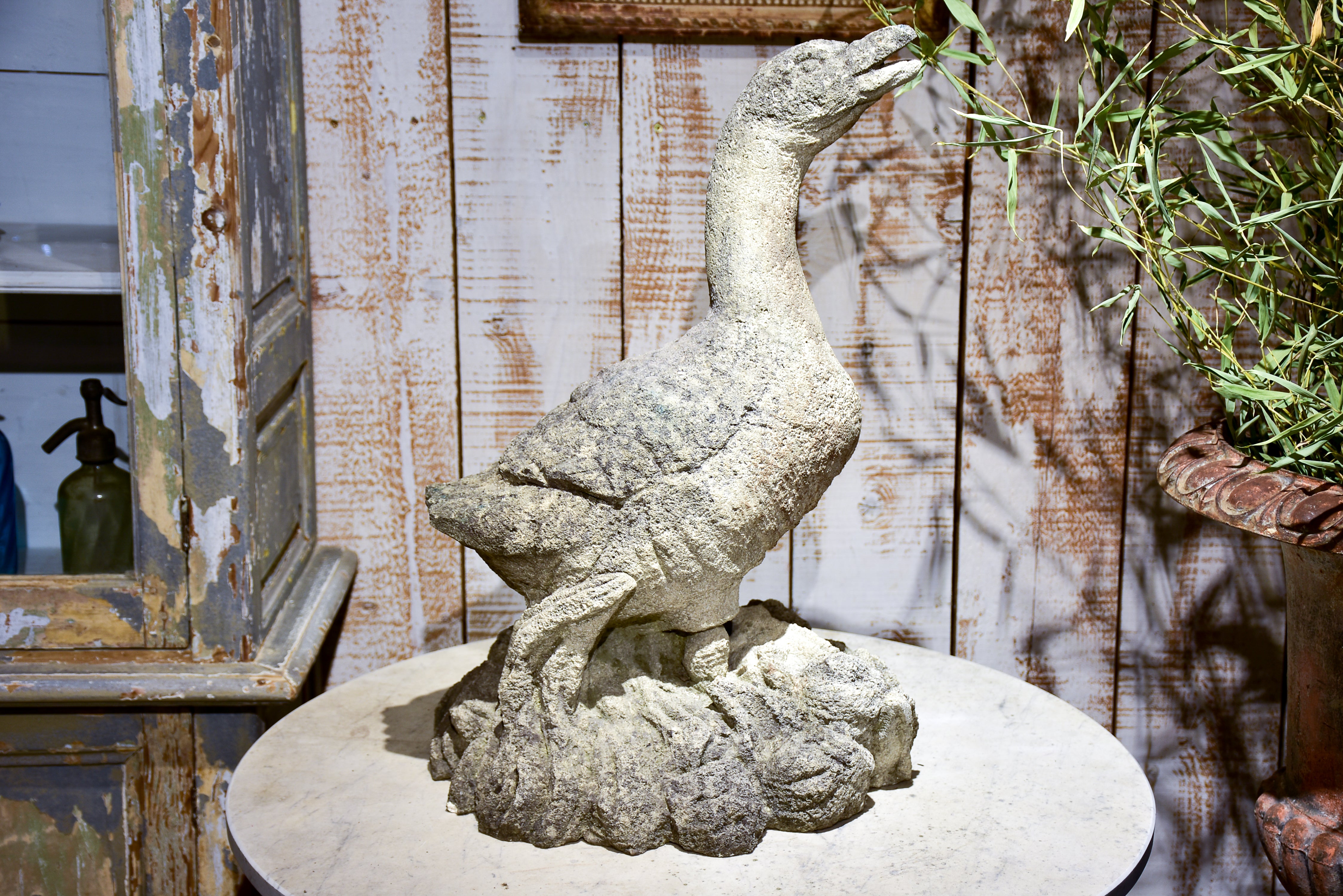 Vintage French garden sculpture of a goose