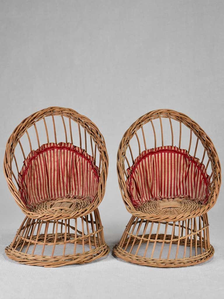 Vintage early-twentieth-century wicker toy armchairs