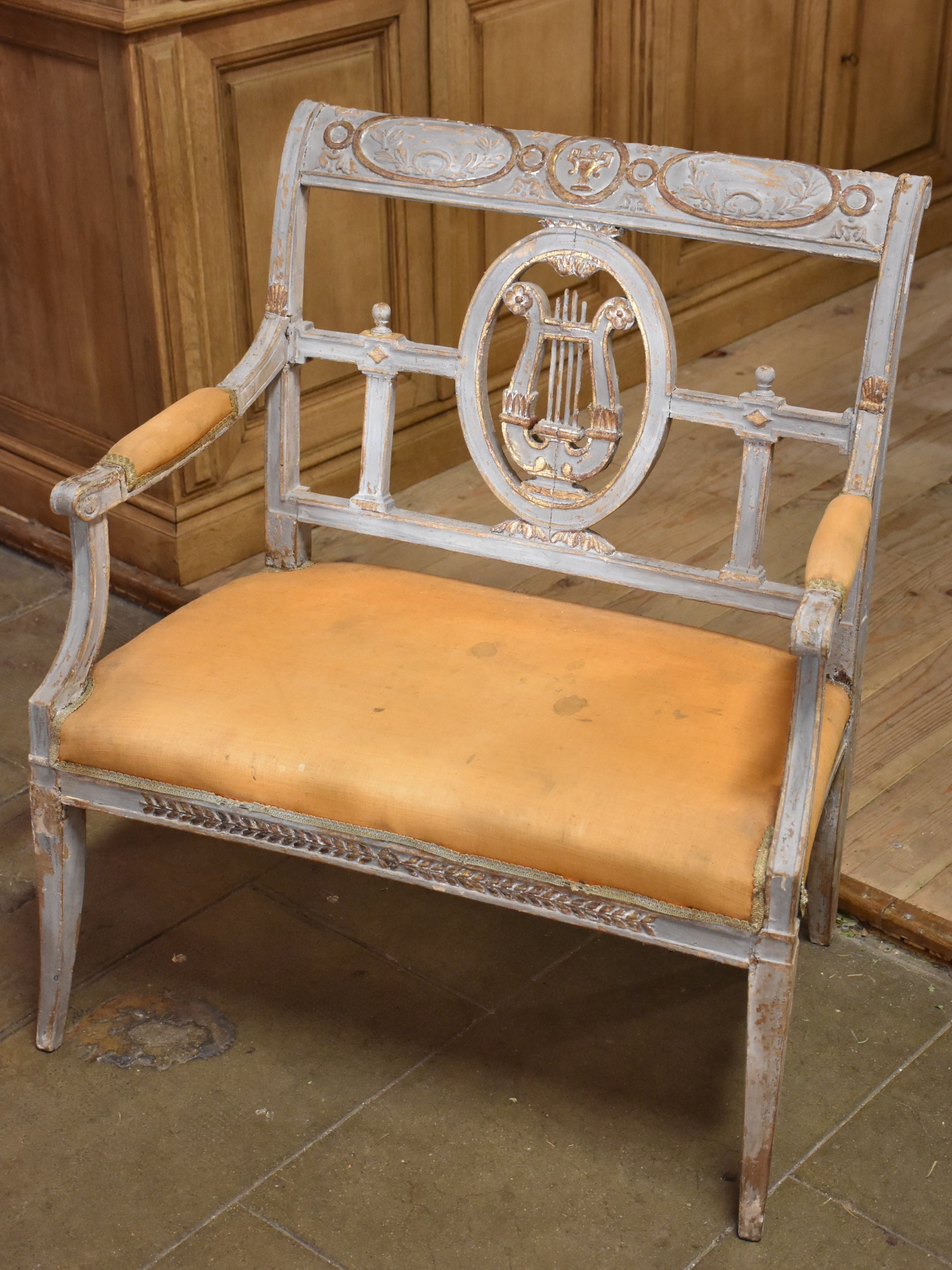 French bench seat with lyre back detail