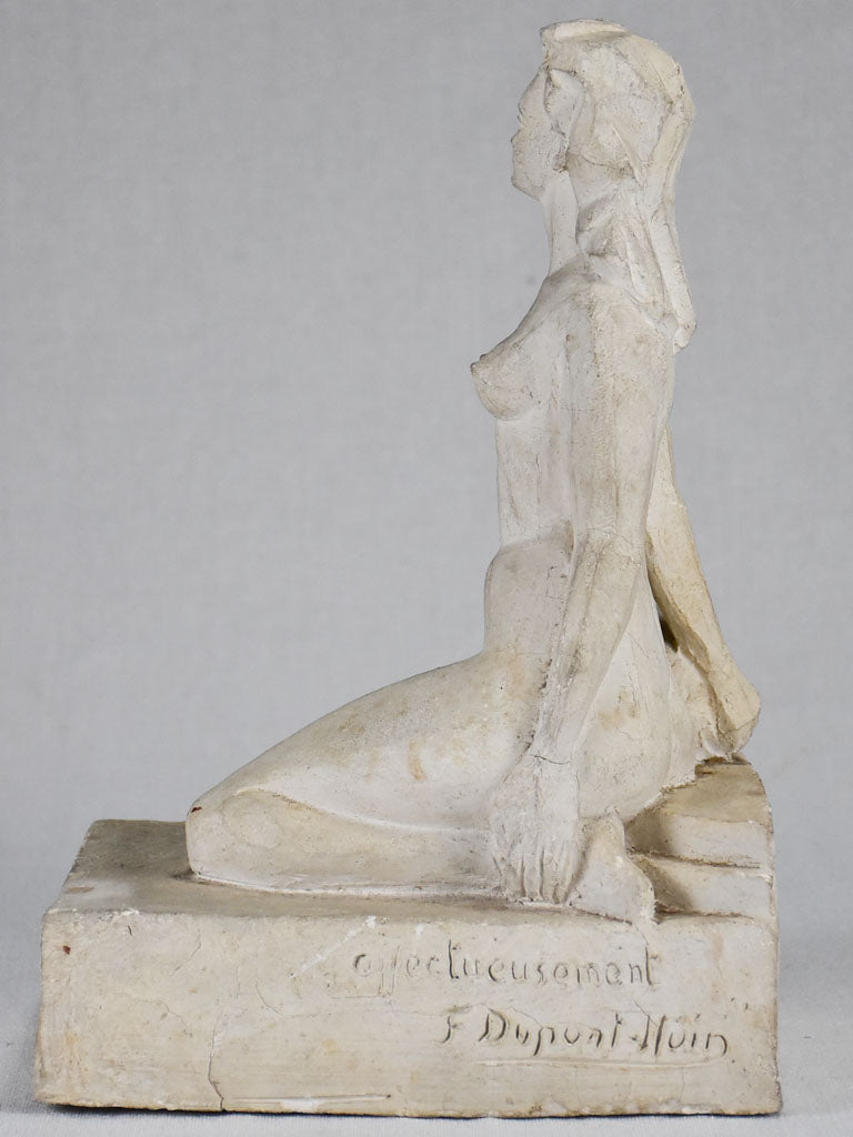 1940's plaster sculpture of a lady and a ball 12¼"