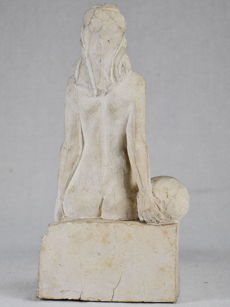 1940's plaster sculpture of a lady and a ball 12¼"