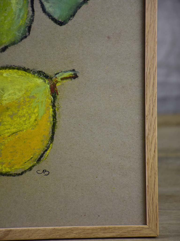 SOLD - MA Citrons' Still life pastel on craft paper. Six lemons - Caroline Beauzon 15¼" x 11¾"