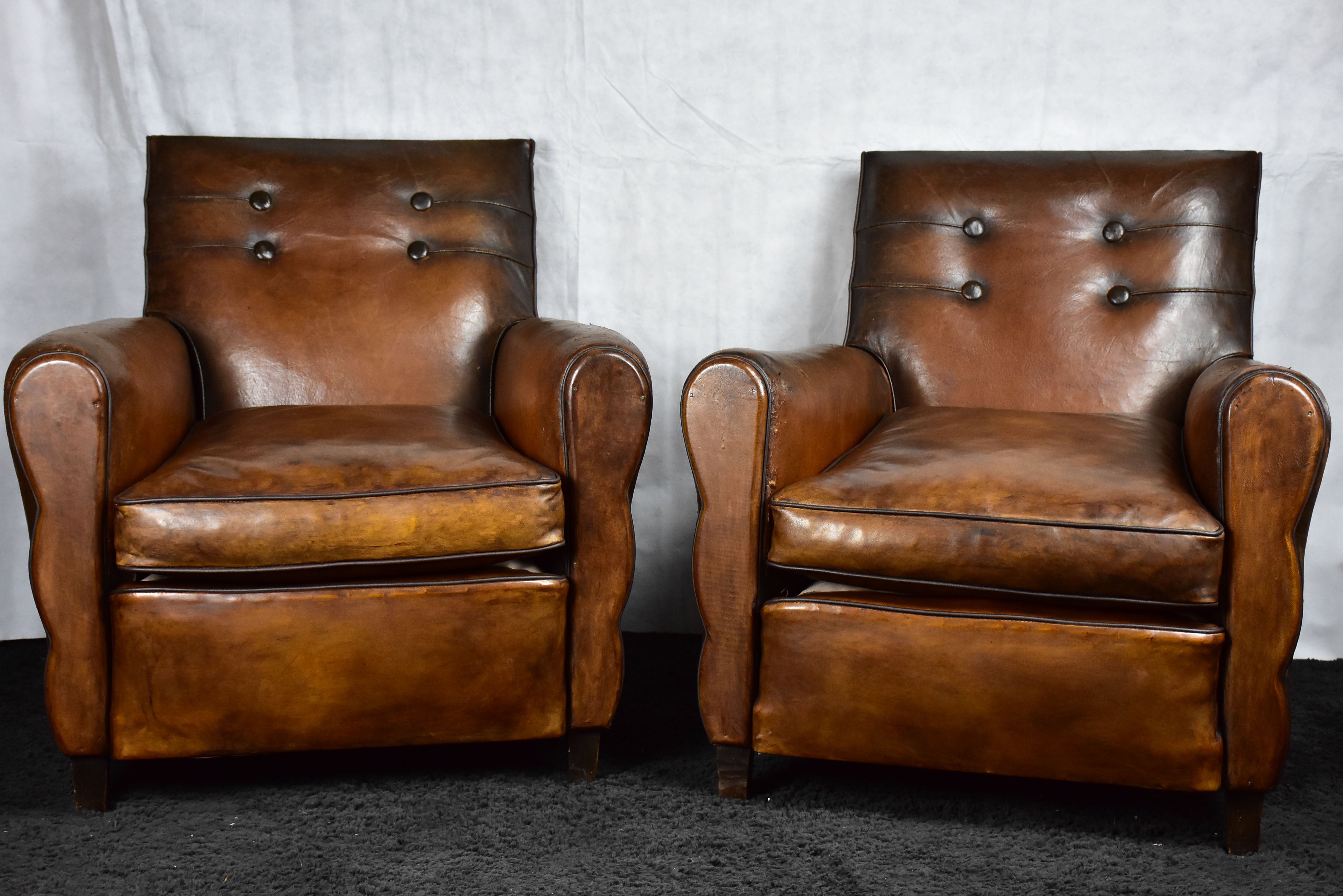 Pair of 1950's French leather club chairs