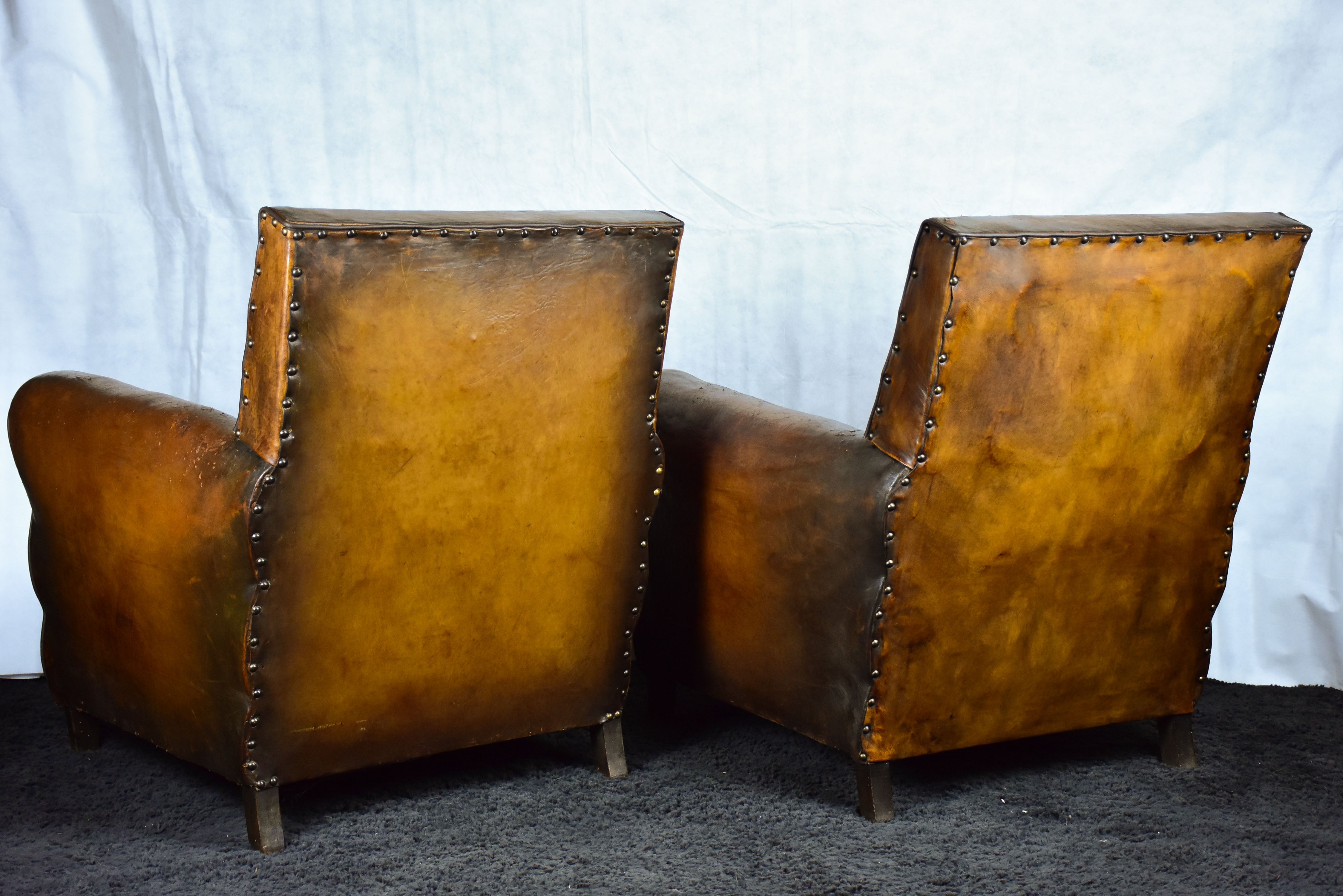 Pair of 1950's French leather club chairs