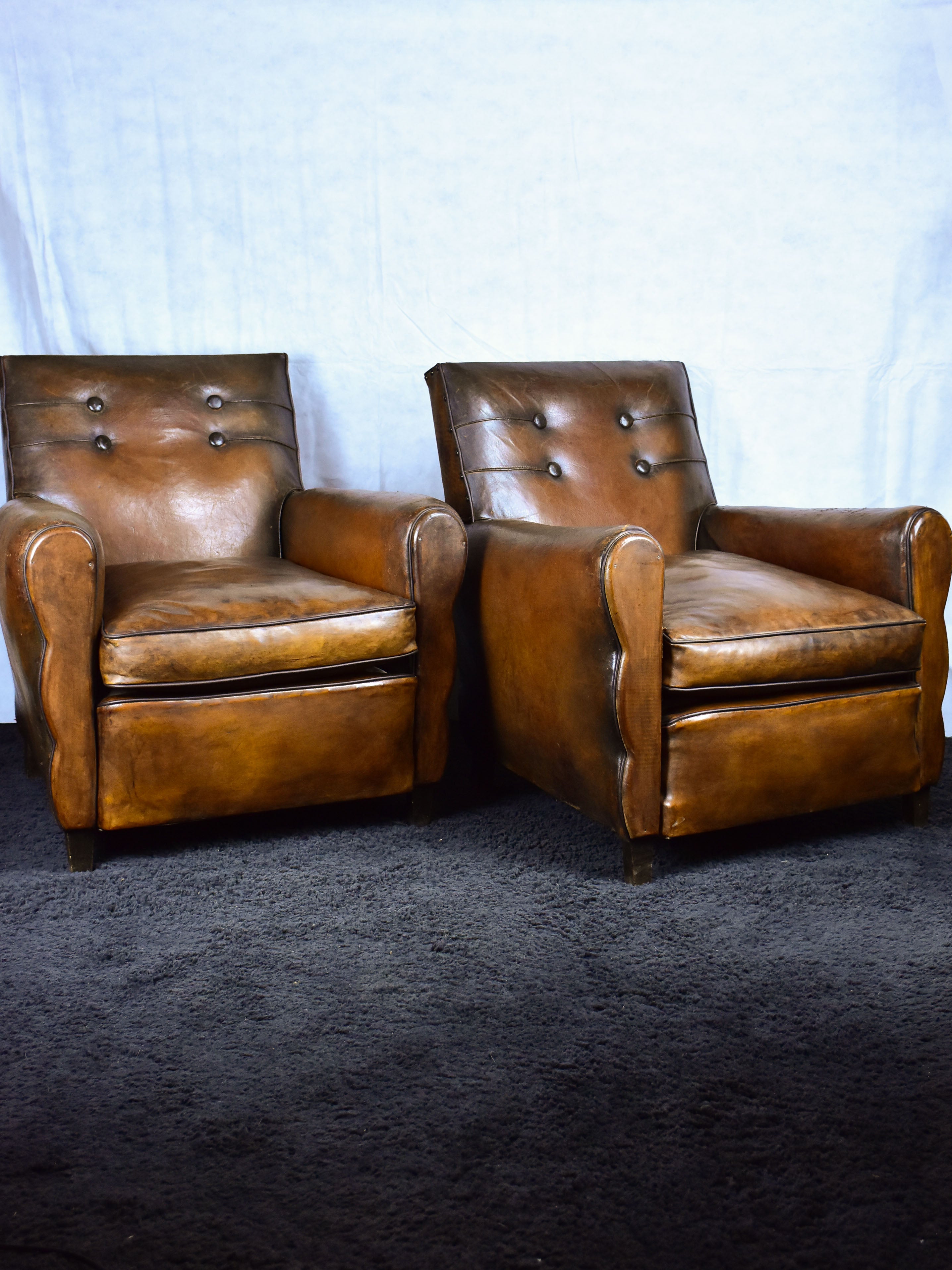 Pair of 1950's French leather club chairs