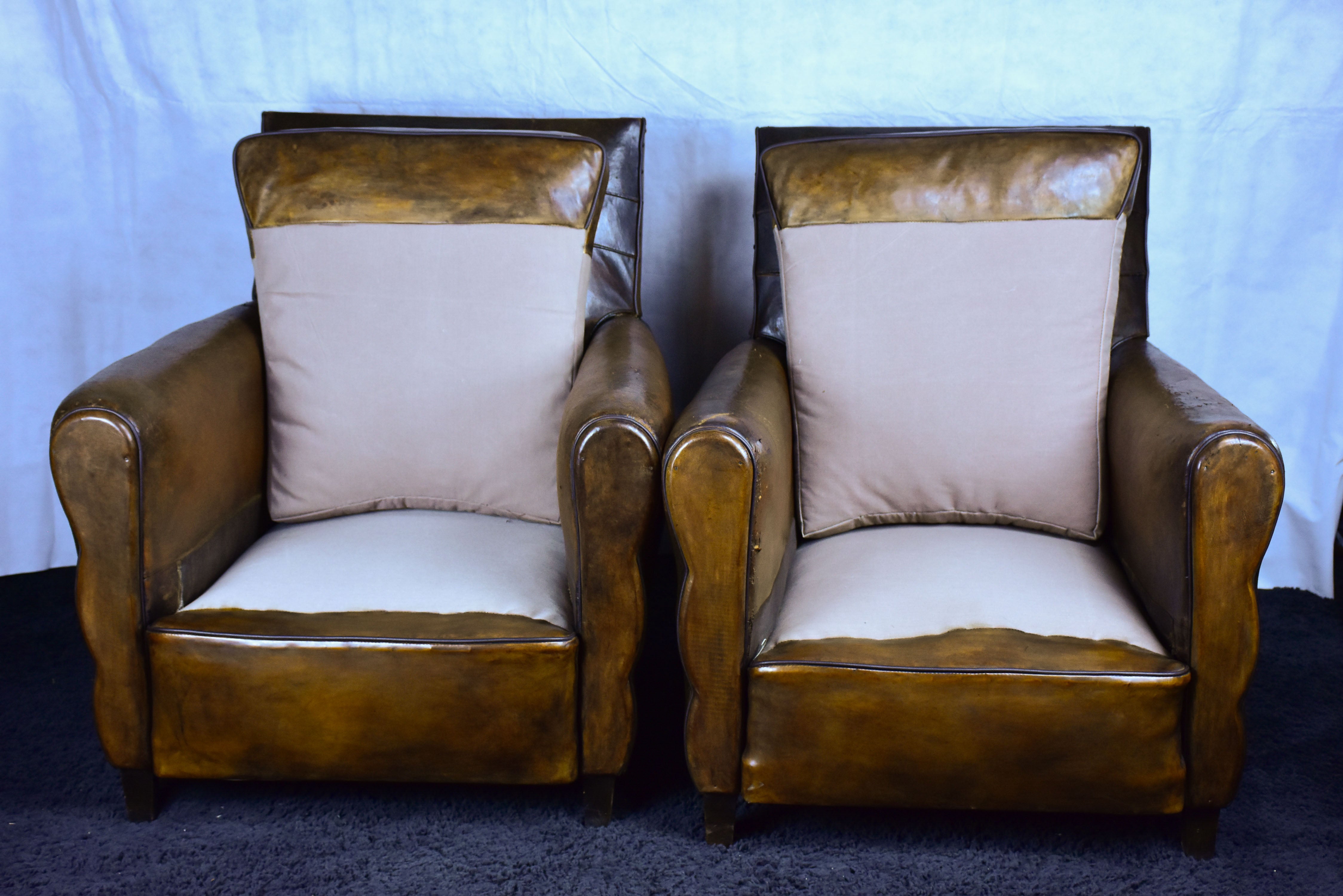 Pair of 1950's French leather club chairs