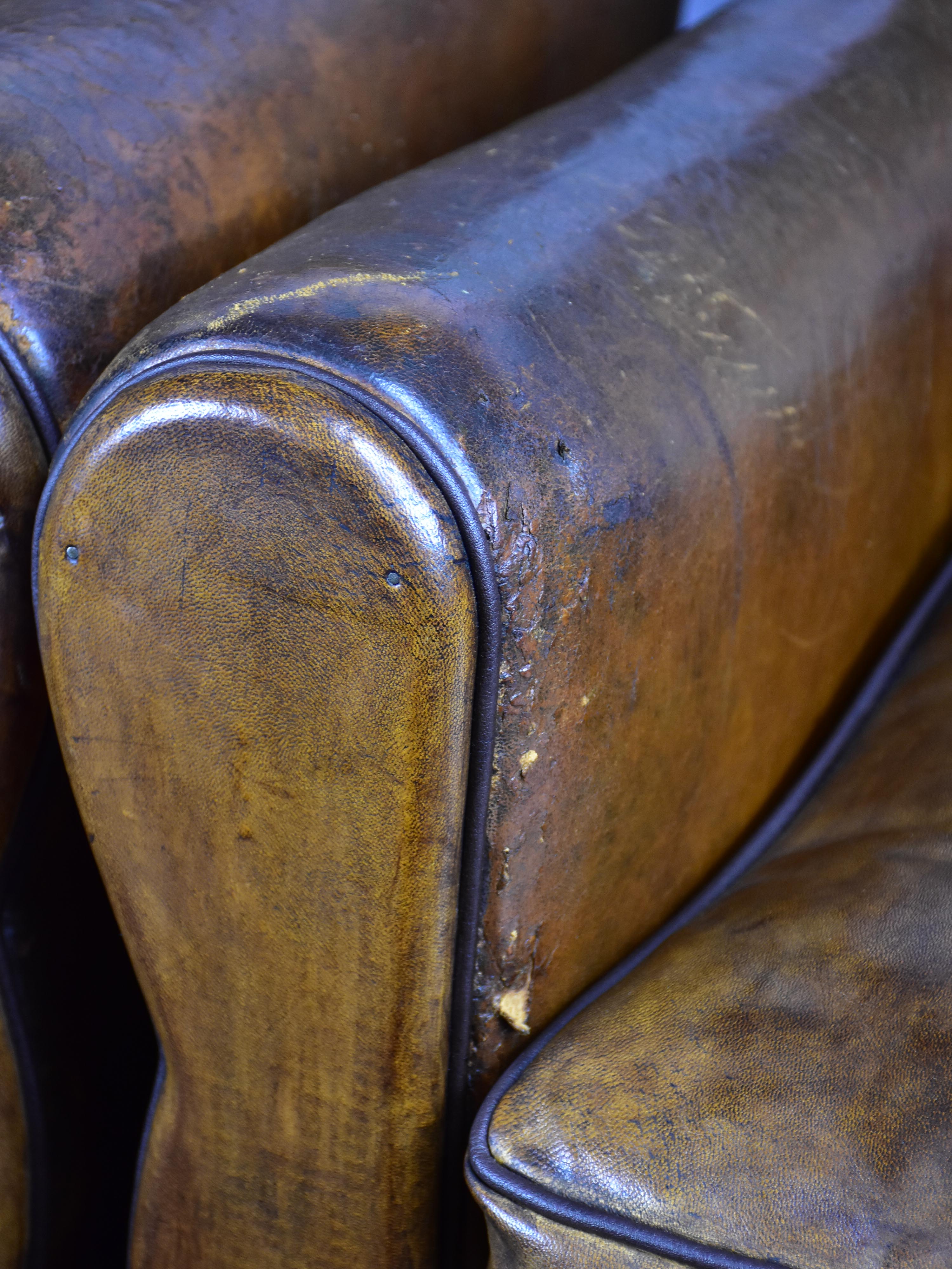 Pair of 1950's French leather club chairs