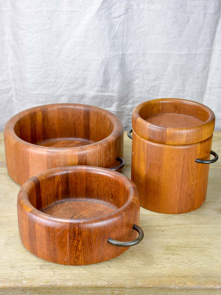 Three Digsmed teak household pieces- two bowls and an ice bucket. 1960's