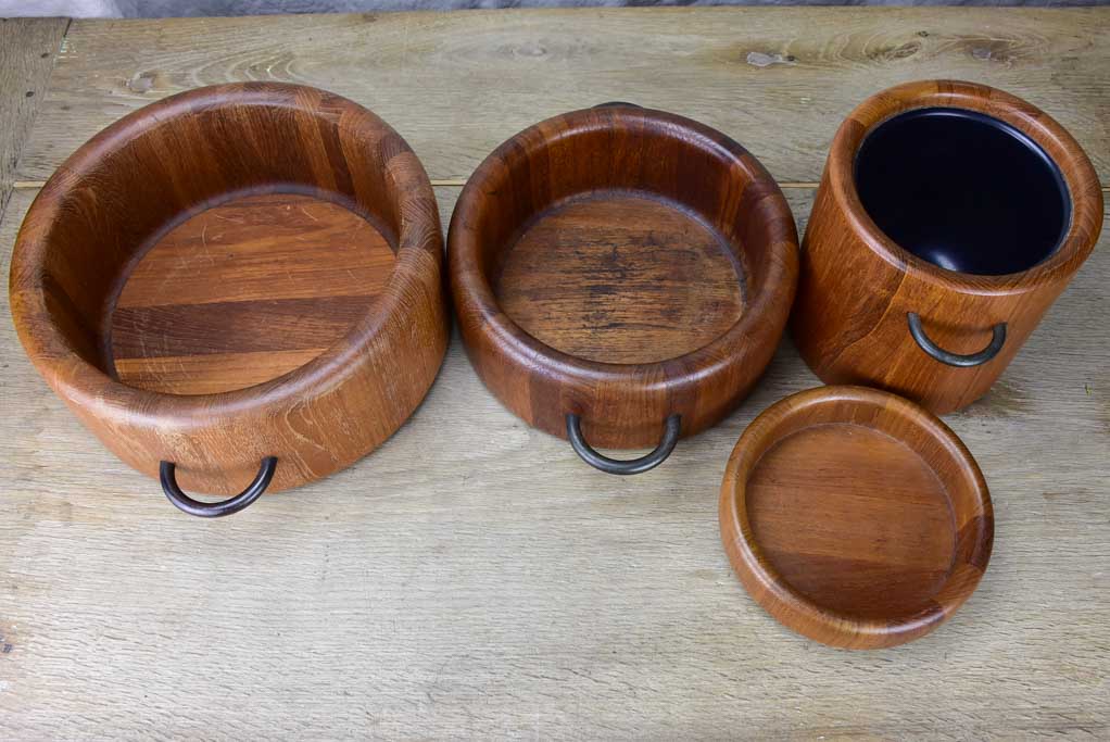 Three Digsmed teak household pieces- two bowls and an ice bucket. 1960's