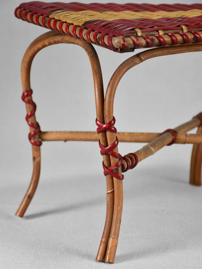 Vintage French wicker woven footstool