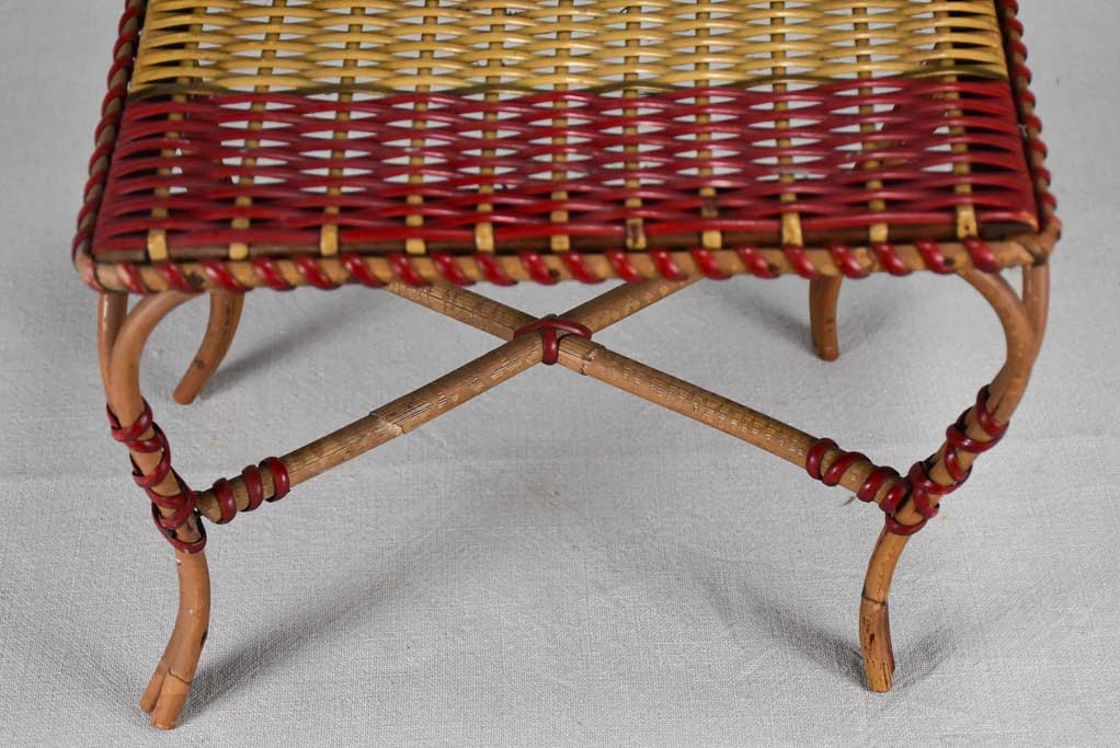 Vintage French wicker woven footstool