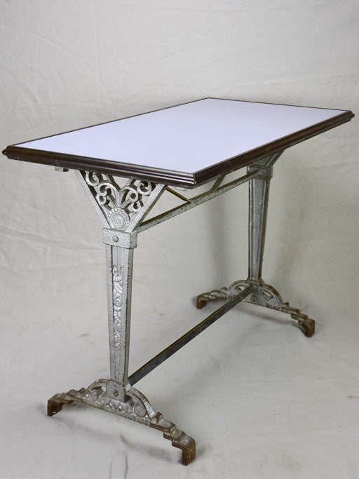 Art Deco rectangular bistro table with opaline glass top