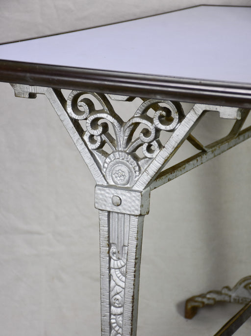 Art Deco rectangular bistro table with opaline glass top