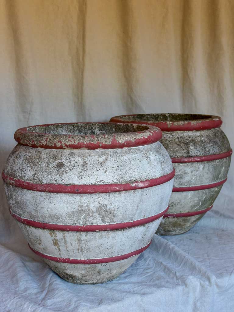 Pair of mid century French planters with red stripes