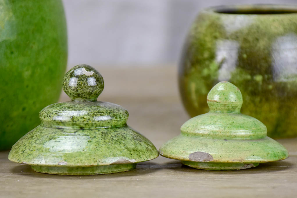 Mid century Atelier Madoura, Vallauris tea pot and sugar bowl with green glaze. (Picasso's studio)