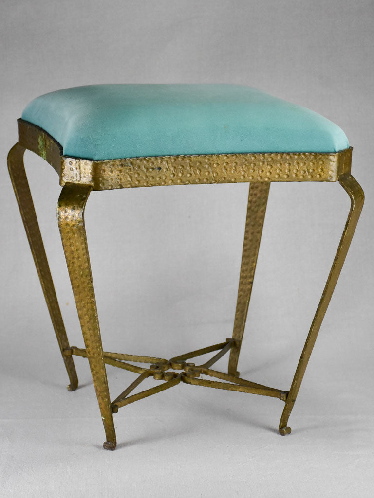 Vintage Italian stool with turquoise velvet upholstery - Luigi Colli 17¼"