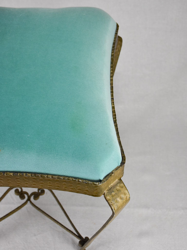 Vintage Italian stool with turquoise velvet upholstery - Luigi Colli 17¼"