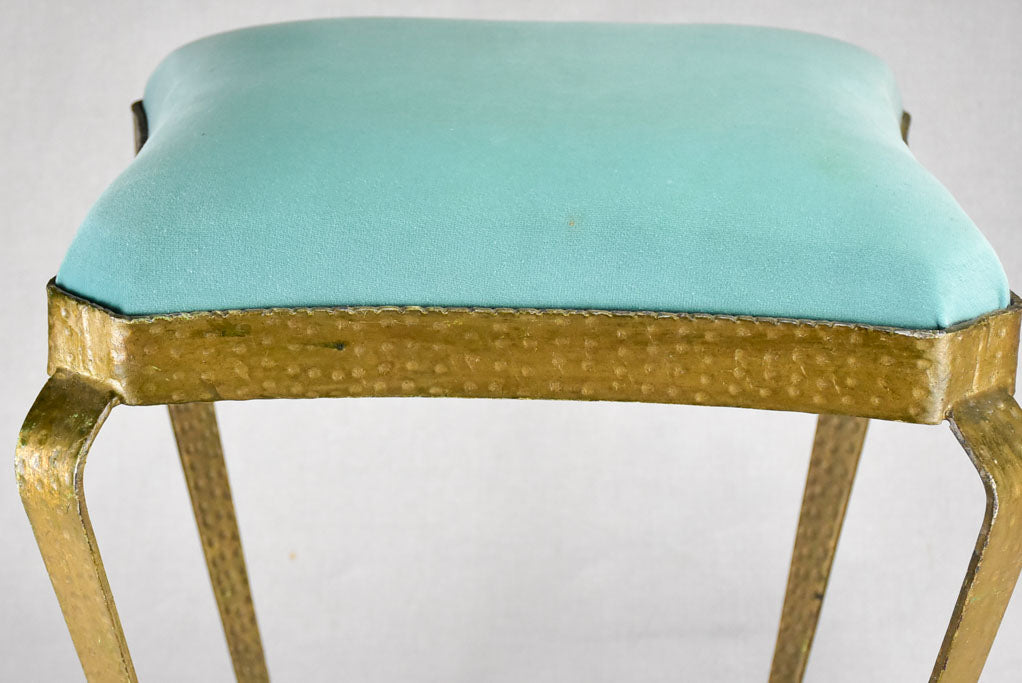 Vintage Italian stool with turquoise velvet upholstery - Luigi Colli 17¼"