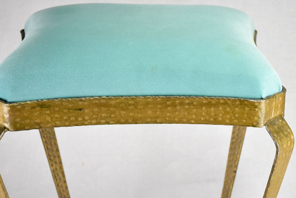 Vintage Italian stool with turquoise velvet upholstery - Luigi Colli 17¼"