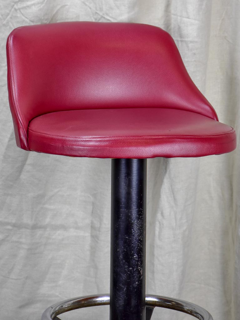 1960's French bar stools - red faux leather