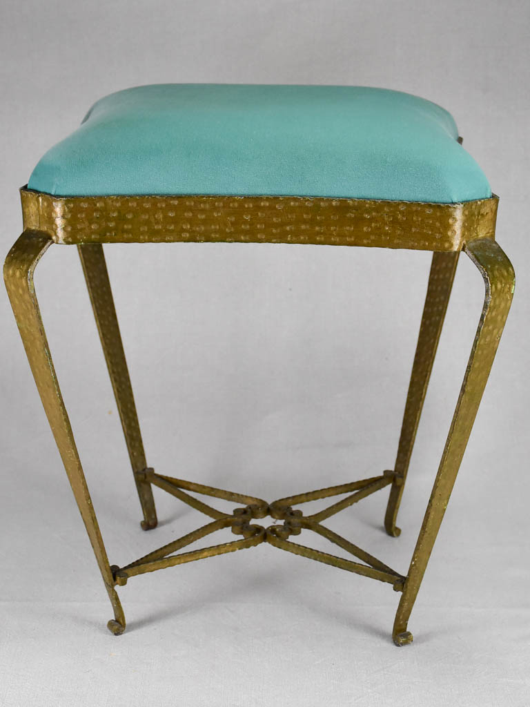 Vintage Italian stool with turquoise velvet upholstery - Luigi Colli 17¼"