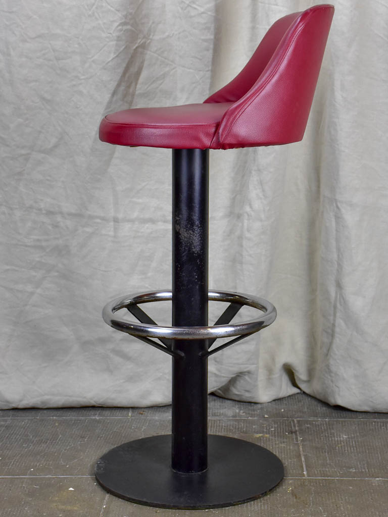 1960's French bar stools - red faux leather