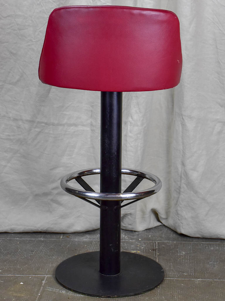 1960's French bar stools - red faux leather