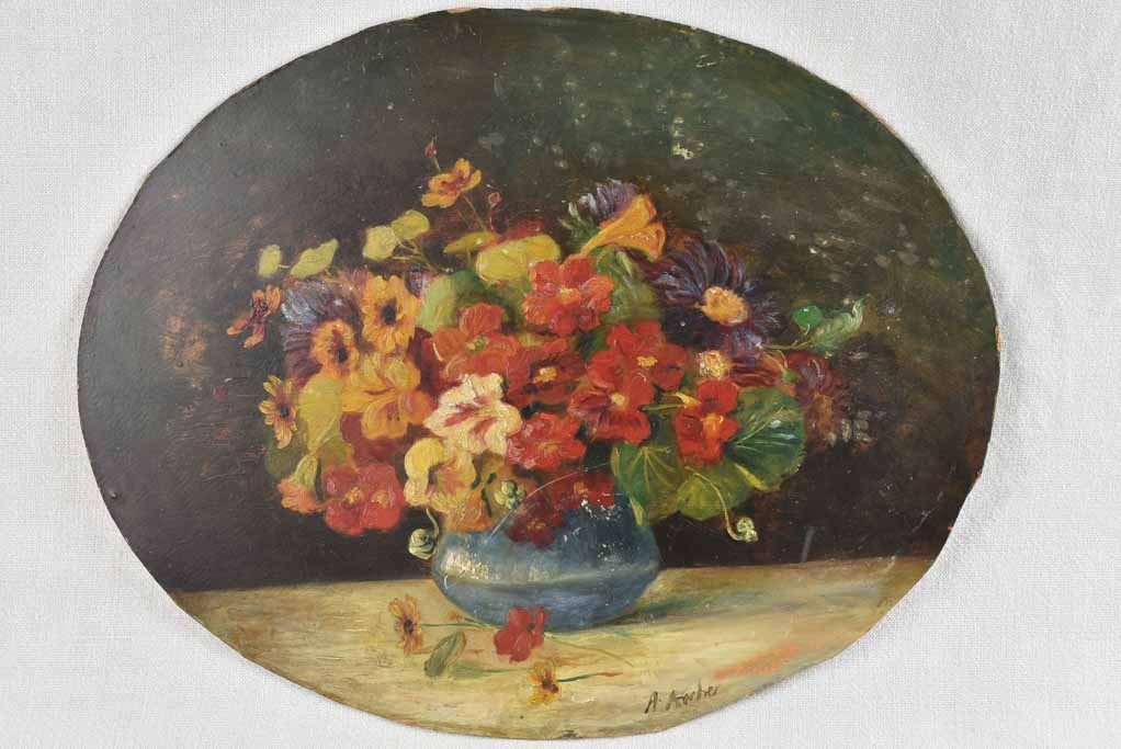 Vintage oval still life - summer bouquet - Signed ‘A.Arche’ - 15¾" x 19¾"