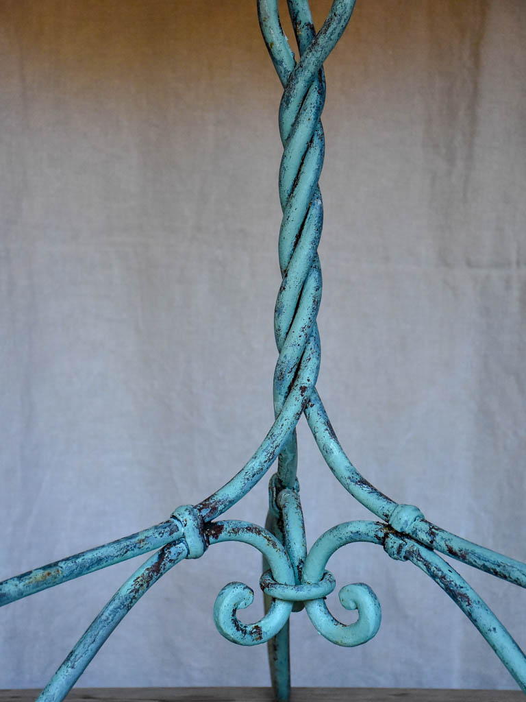 Late 19th Century French garden table with twisted metal base - aqua blue