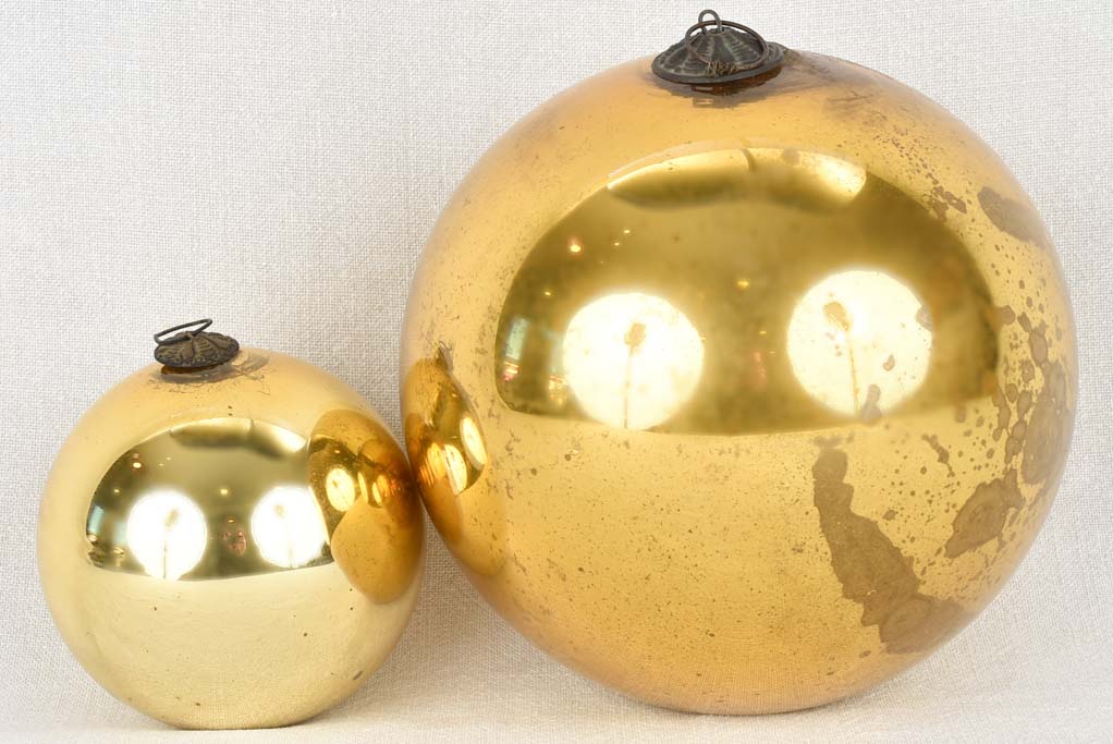 Two antique mercury glass baubles 7½" and 4¾"