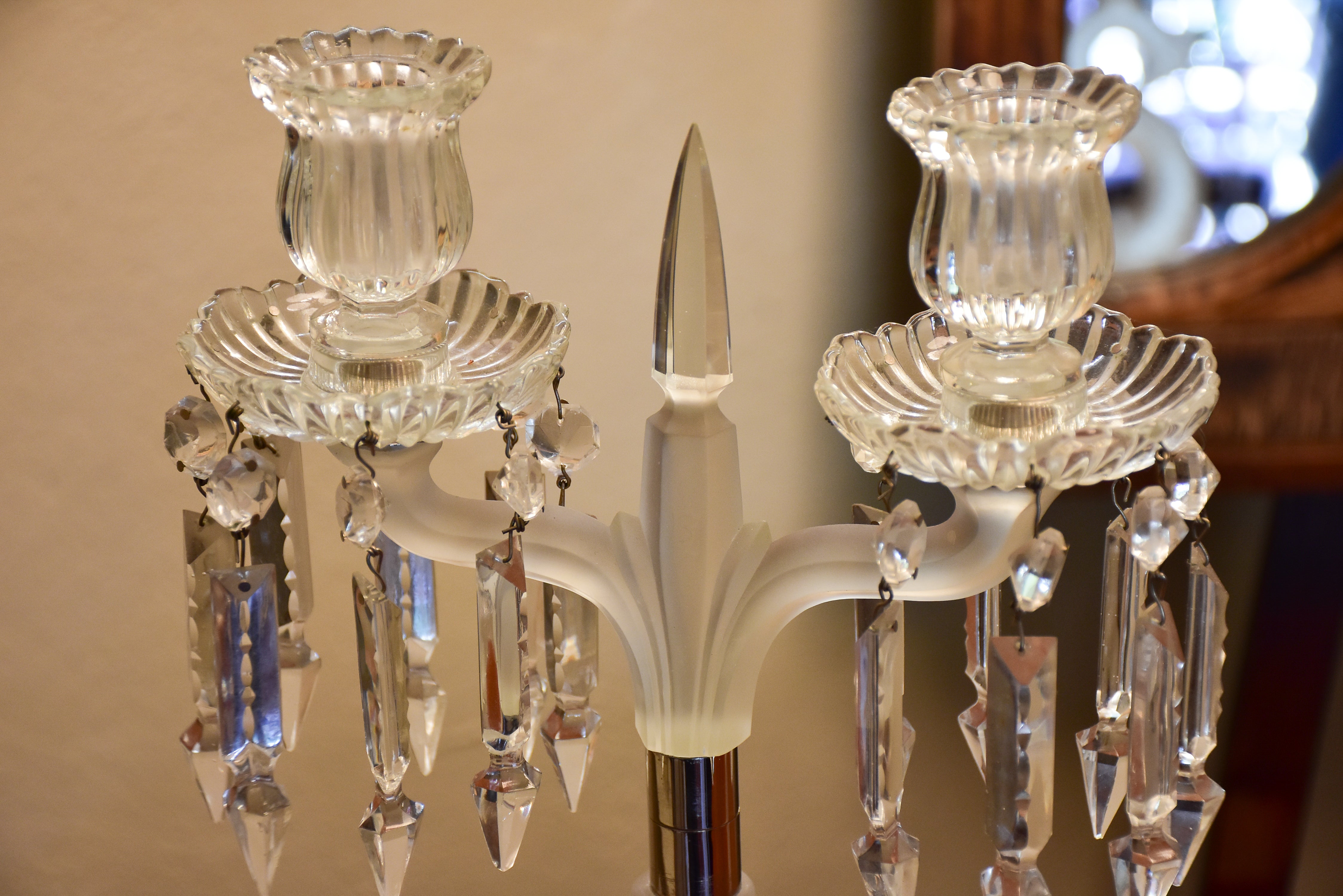 Pair of late 19th century crystal candlesticks attributed to Lalique