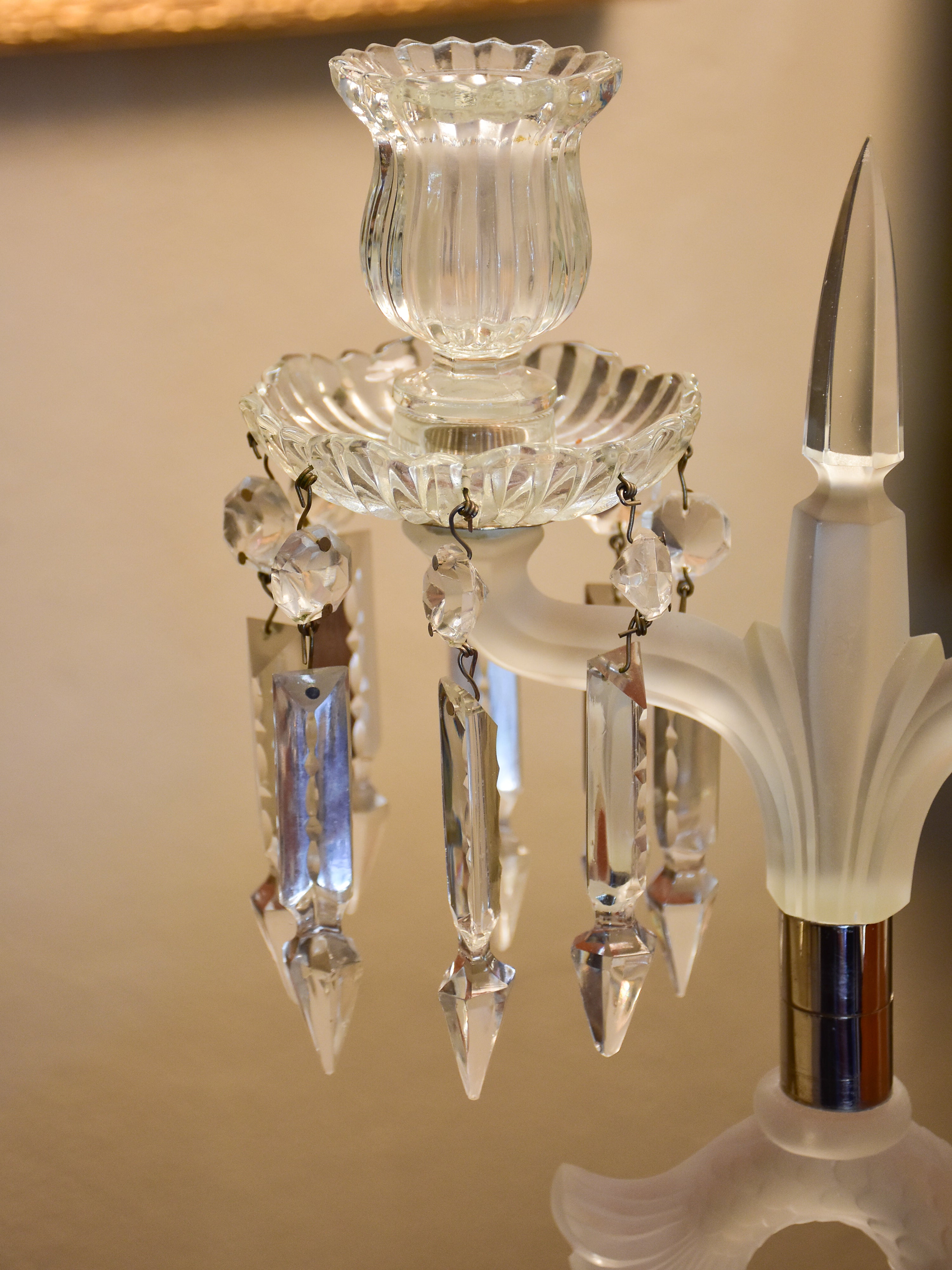 Pair of late 19th century crystal candlesticks attributed to Lalique