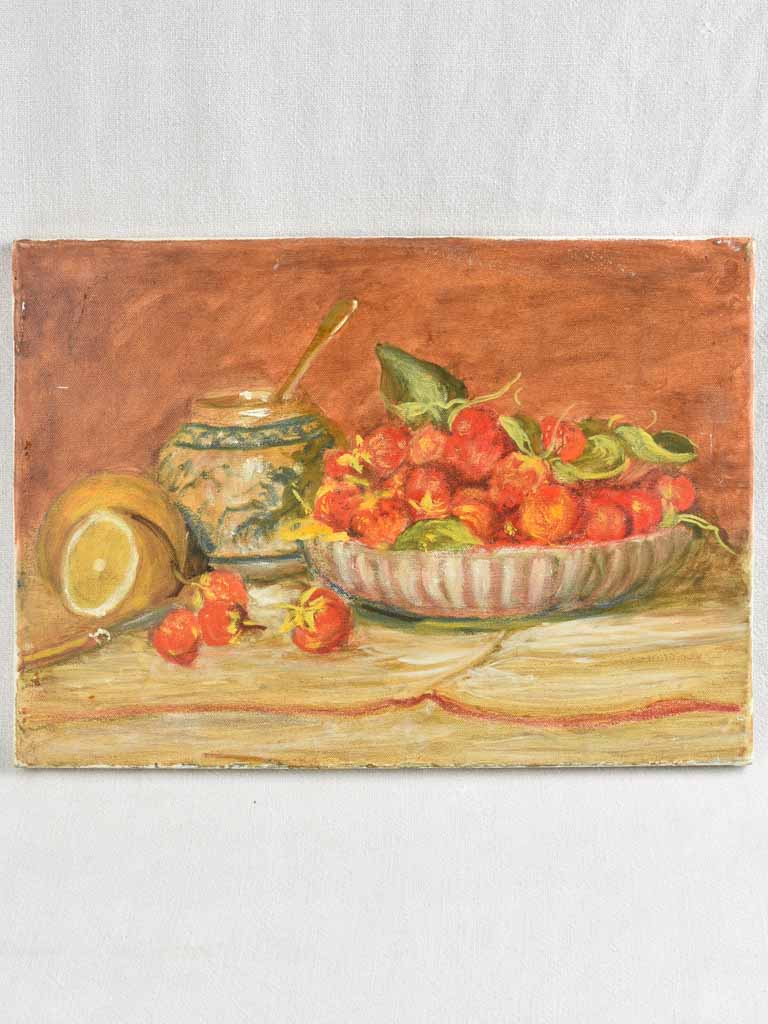 Vintage still life painting w/ strawberries - Signed C. Goot - 13" x 18"