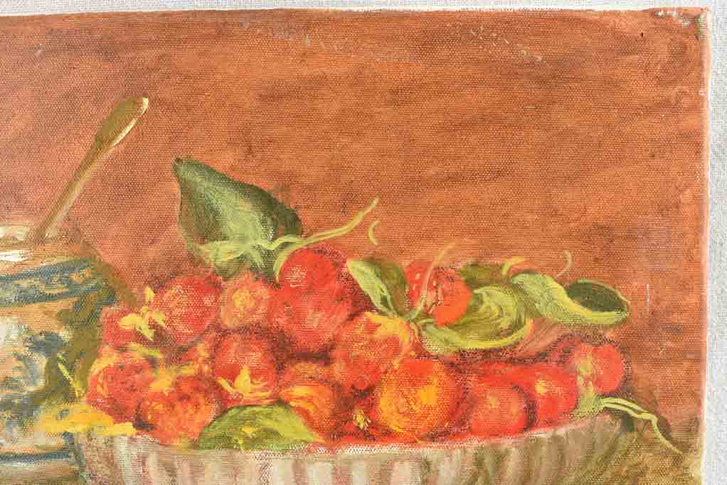 Vintage still life painting w/ strawberries - Signed C. Goot - 13" x 18"