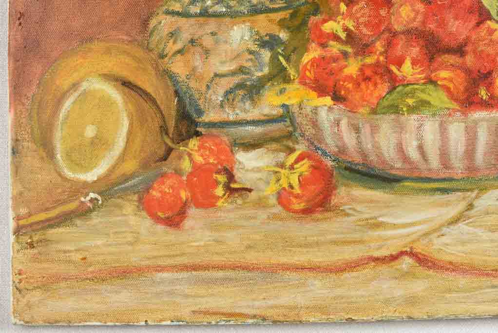 Vintage still life painting w/ strawberries - Signed C. Goot - 13" x 18"